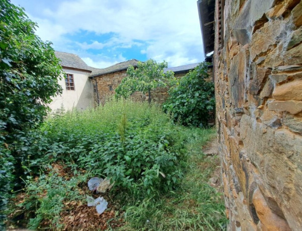 Casa de piedra para restaurar con corredor y jardín.